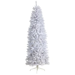 Nearly Natural Fir 84"H Slim Artificial Christmas Tree With Bendable Branches, 84"H x 29"W x 29"D, White