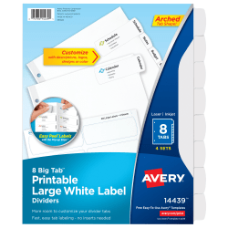 Avery® Big Tab™ Printable Large Label Dividers With Easy Peel®, 8 1/2" x 11", 8 Tab, White, Pack Of 4