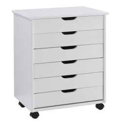 Linon Casimer 6-Drawer Wide Rolling Home Office Storage Cart, White