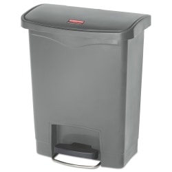 Rubbermaid® Commercial Slim Jim Streamline Resin Step-On Container, Front Step Style, 8 gal, Polyethylene, Gray