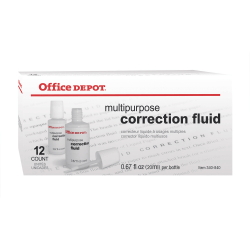 Office Depot® Brand Correction Fluid, Multipurpose, 20 mL, White, Pack Of 12
