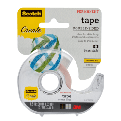 Scotch® Permanent Double-Sided Scrapbooking, Photo & Document Tape, 1/2" x 300", Clear