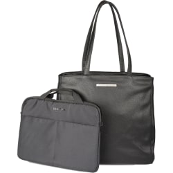 Kenneth Cole Faux Leather Marley 16" Laptop Tote With Removable Laptop Sleeve, 14"H x 15"W x 7-1/2"D, Black