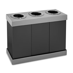 Alpine 3-Compartment Indoor Trash Bin, 28 Gallon, Black