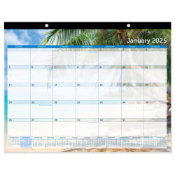 2025 Office Depot® Brand Monthly Desk Pad Calendar, 22" x 17", Paradise, January to December