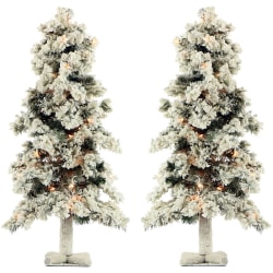 Fraser Hill Farm Snowy Alpine Trees With Clear Lights, 2', Set Of 2