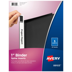 Avery® Binder Spine Inserts, 89103, For 1" Ring Binders With 1.4" Spine Width, White, Pack Of 40
