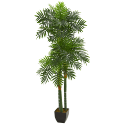 Nearly Natural Triple Areca Palm 66"H Artificial Tree With Pot, 66"H x 13"W x 13"D, Green