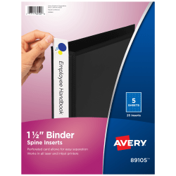 Avery® Binder Spine Inserts, 89105, For 1/2" Ring Binders With 2.1" Spine Width, White, Pack Of 25