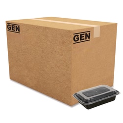 GEN Plastic Food Containers With Lids, 16 Oz, 7-1/2"H x 2-1/16"W x 5-1/16"D, Black/Clear, Pack Of 150 Containers