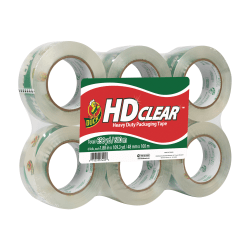 Duck® HD Clear™ Heavy-Duty Packaging Tape, 1-7/8" x 109.4 Yd., Crystal Clear, Pack Of 6 Rolls