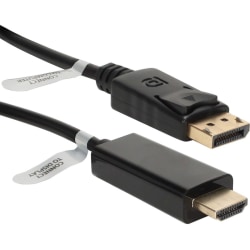 QVS 6ft DisplayPort to HDMI Digital A/V Cable - First End: 1 x DisplayPort Male Digital Audio/Video - Second End: 1 x HDMI Male Digital Audio/Video - Supports up to 1920 x 1200 - Black