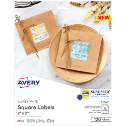 Avery® Printable Square Labels, 22565, 2"W x 2"D, Glossy White, Pack Of 120 Labels