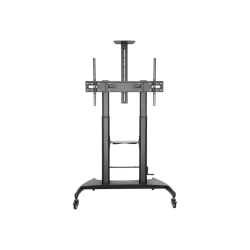 V7 Adjustable TV Cart - 60" to 100" Screen Support - 220 lb Load Capacity - 2x Shelf(ves) - 91.3"x28"- Powder Coated - Steel, Plastic - Matte Black -