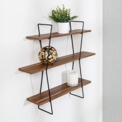 Honey Can Do 3-Tier Decorative Metal And Wood Wall Shelf, 27-5/8"H x 6-3/4"W x 31-1/2"D, Rustic