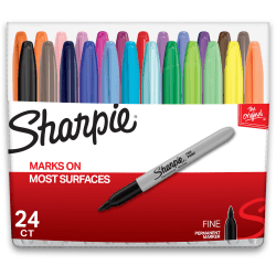 Sharpie®Permanent Markers, Fine Point, Assorted Colors, Set Of 24, Pouch