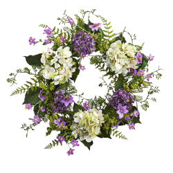 Nearly Natural Hydrangea Berry 24"H Plastic Wreath, 24"H x 24"W x 3"D, Purple