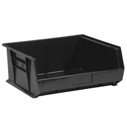 Partners Brand Plastic Stack & Hang Bin Boxes, Medium Size, 14 3/4" x 16 1/2" x 7", Black, Pack Of 6