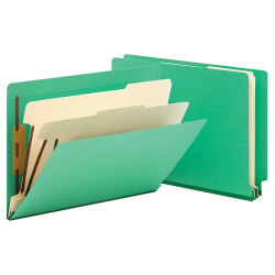 Smead® Manila And Color Classification Folders, 2" Expansion, 2 Dividers, 8 1/2" x 11", Letter, Green, Box of 10