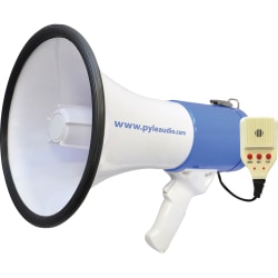 Pyle 50W Megaphone Bullhorn With Record/Siren/Talk Modes, 9-1/2"H x 9-1/4"W x 13-1/2"D, White/Blue