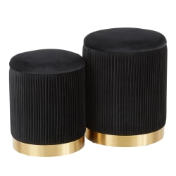 LumiSource Marla Nesting Pleated Ottomans, Gold/Black, Set Of 2 Ottomans