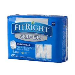 FitRight Super Protective Underwear, Medium, 28 - 40", White, 20 Pairs Per Pack, Case Of 4 Packs