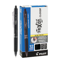Pilot® FriXion® Clicker Erasable Gel Pens, Fine Point, 0.7 mm, Black Barrels, Black Ink, Pack Of 12