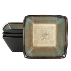 Hometrends Tequesta 4-Piece Square Stoneware Bowl Set, 6", Taupe/Matte Black