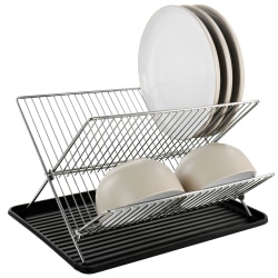 Gibson Home Fernsby 2-Tier Folding Dish Rack Set, 9-1/2"H x 15"W x 16-3/4"D, Black