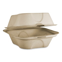 World Centric® Fiber Hinged Containers, 3-1/4"H x 6-1/2"W x 6"D, Natural, Pack Of 500 Containers
