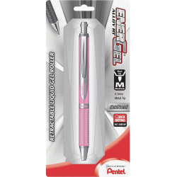 Pentel® EnerGel™ Alloy Retractable Gel Pens, Medium Point, 0.7 mm, Metallic Pink Barrel, Black