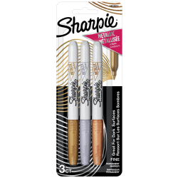 Sharpie® Metallic Permanent Markers, Fine Point, Assorted Colors, Pack Of 3