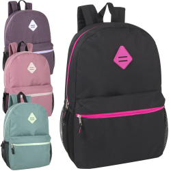 Trailmaker Solid Backpacks, Assorted Colors (Black, Pink, Lilac, Green), Pack Of 24 Backpacks