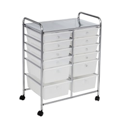 Honey Can Do Rolling Cart, 12 Drawers, 38" x 15-5/16", White