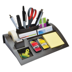 Post-it Weighted Desktop Dispenser And Organizer, 1 Pad, 50 Sheets/Pad, 1 Roll of Scotch Tape, 2 Flag Dispensers, 50 Flags/Dispenser, Grey
