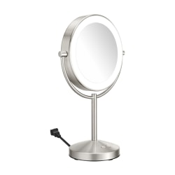 Conair® Halo Double-Sided Lighted Stainless Steel Makeup Mirror, 8-1/2"H x 8-1/2"W x 1"D, Satin Nickel