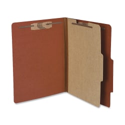 ACCO® Durable Pressboard Classification Folders, Letter Size, 2" Expansion, 1 Partition, 60% Recycled, Earth Red, Box Of 10