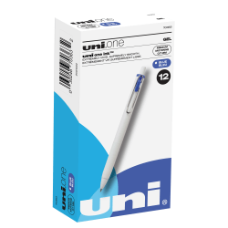 Uni-Ball® One Retractable Gel Pens, Medium Point, 0.7 mm, White Barrel, Blue Ink, Pack Of 12 Pens