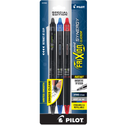 Pilot® FriXion Synergy Clicker Erasable Retractable Gel Pens, Extra-Fine Point, 0.5 mm, Black Barrel, Assorted Ink, Pack Of 3 Pens