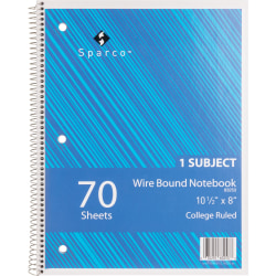 Sparco Wirebound Notebook, 8" x 10-1/2", College Rule, 70 Sheets, Assorted