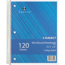 Sparco Quality Wire-Bound College Ruled Notebook, 8" x 10 1/2", 120 Sheets, Assorted Colors