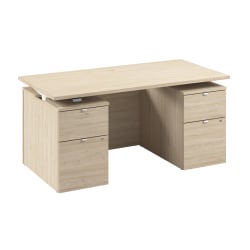 Stratus 60W x 30D Electric Standing Desk with Drawers and Modesty Panel, Natural Elm, Standard Delivery