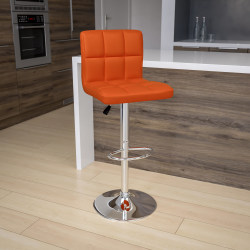 Flash Furniture Contemporary Quilted Vinyl Adjustable Height Barstool with Chrome Base, Orange