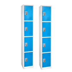 Alpine AdirOffice 4-Tier Steel Lockers, 72"H x 12"W x 12"D, Blue, Pack Of 2 Lockers