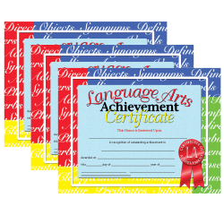 Hayes Certificates, 8-1/2" x 11", Language Arts Achievement, 30 Certificates Per Pack, Set Of 3 Packs