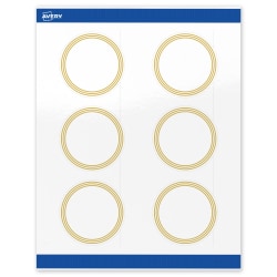 Avery® Print-To-The-Edge Labels With Sure Feed® Technology, S00-DHH-PRWGP10, Round, 3", Glossy White, Preprinted Multi-Lined Gold Border Design, Pack Of 60