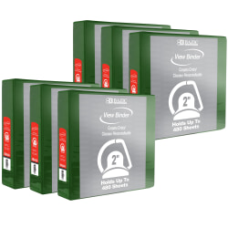 BAZIC Products 3-Ring View Binder With 2 Pockets, 2" Slant D, Green, Pack Of 6
