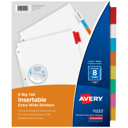 Avery® Big Tab™ Extra-Wide Insertable Dividers, Clear Reinforced, White/Multicolor, 8-Tab