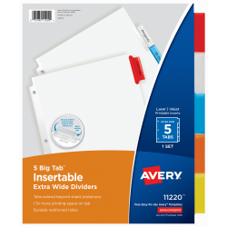 Avery® Big Tab™ Extra-Wide Insertable Dividers, 9-1/4" x 11-1/8", Clear Reinforced, White/Multicolor, 5-Tab