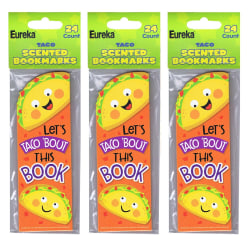 Eureka Bookmarks, 2" x 6", Taco Scented, 24 Per Pack, Set Of 3 Packs